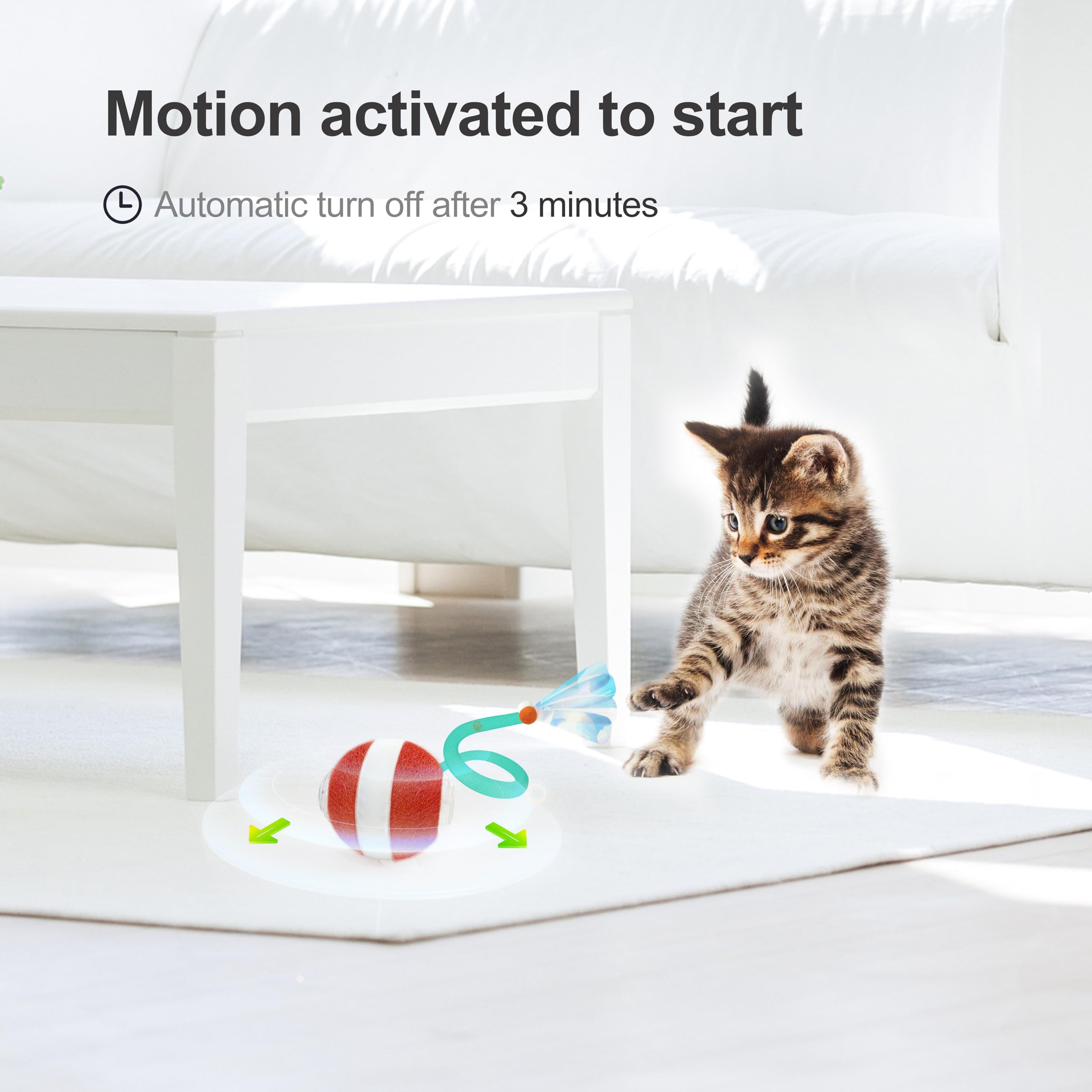 Jkanti Interactive Cat Toys For Indoor Cats,The 3Rd Generation Agile Moving Cat Ball With Elastic Mesh Tail,Automatic Kitten Toy